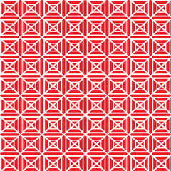 seamless pattern with red flowers, repeating geometric pattern, Japanese design, Sayagata pattern, Buddhist art, red and white colors, lacquerware, textiles, ancient symbol, continuity and eternity