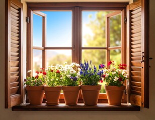 Fototapeta premium Sunny window with flowers