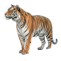 Naklejka premium 3d majestic bengal tiger standing profile view realistic animal render transparent background