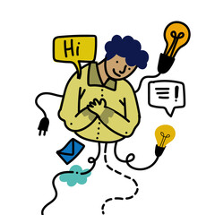 man with question mark , hand make , bubble speech 