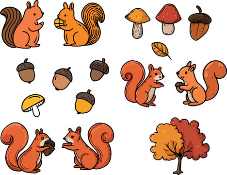 set of cartoon drawn Autumn clipart