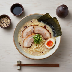 Gourmet Japanese Tonkotsu Ramen Noodle Soup - Professional Studio Flat Lay