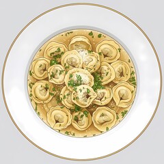 Gourmet Italian Tortellini in Brodo Soup - Elegant Top-Down View
