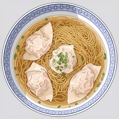 Classic Hong Kong Wonton Noodle Soup - Elegant Overhead Shot