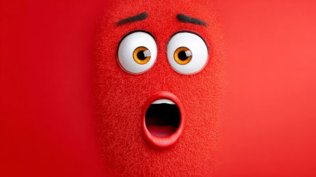 Cartoon character with a big red face and big yellow eyes. The character appears to be surprised or shocked