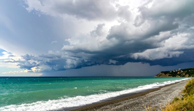 Dramatic storm clouds over turquoise ocean - Powered by Adobe