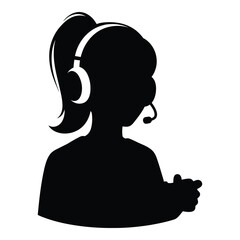 Silhouette of a woman with headphones and microphone for customer support and communication silhouette