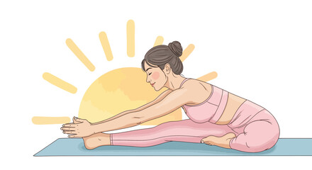 Obraz premium Woman Engaging In Yoga Pose During Sunrise In Artistic And Simplified Illustration