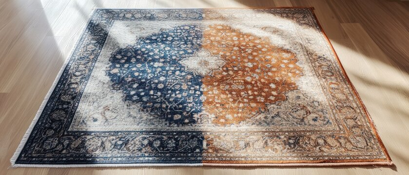 Blue orange beige rug pattern home decor floor sunlight texture