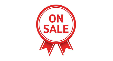 On sale badge vector illustration, special offer discount promotion, red ribbon, limited time deal, sale