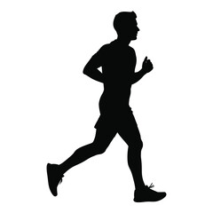 Silhouette of a man running athletic motion fitness sports and exercise dynamic pose silhouette