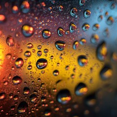Macro Photo Of Water Drops On Blue Surface, In The Style Of Minimalism, Bright Colors, And Clean Lines