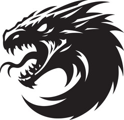 Fototapeta premium Fierce dragon head silhouette with jagged spikes and open mouth ready to roar