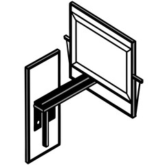 Black and white silhouette of a wall mount bracket for a television or display isolated on white background