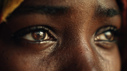 Naklejka premium Close-Up of Tearful African Eyes with Gentle Smile