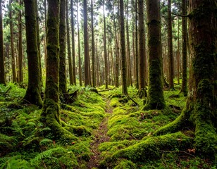 Obraz premium Lush forest floor bathed in soft light