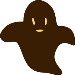 a simple cartoon ghost in solid dark brown with two small oval eyes and a tiny oval mouth in pale beige.