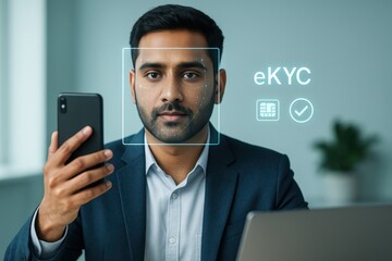 Ekyc verification process in modern business digital office environment portrait professional setting facial recognition technology