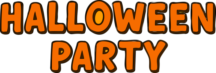 displays bold orange text with a black outline reading "HALLOWEEN PARTY," styled in a playful, spooky font perfect for festive decorations.