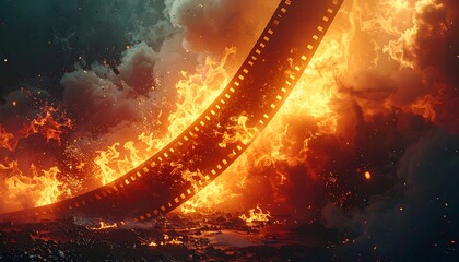Burning film reel in fiery destruction