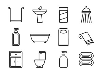 Simple Line Art Bathroom Fixtures and Accessories Illustration for Creative Projects