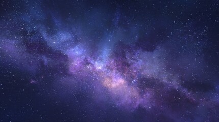 Fototapeta premium Luminous Purple and Blue Nebula Swirling Through a Starry Deep Space.