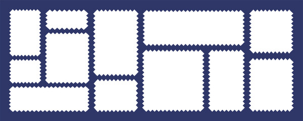 Zigzag note paper and torn frame with irregular. Squares and rectangles shapes. White blank sheet for notes or memo