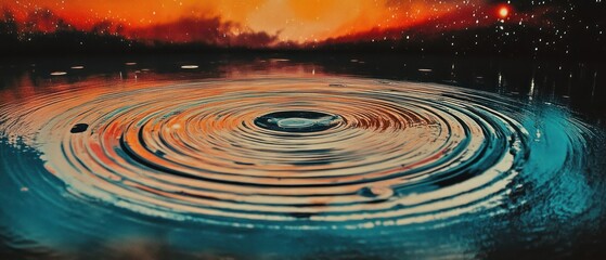 Fototapeta premium Concentric water ripples dramatic twilight sky abstract nature background