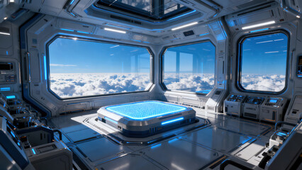The technological e-commerce exhibition stand in the cloud space