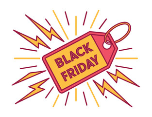 Vibrant Black Friday sale tag with lightning bolts and dynamic lines