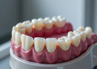 Dental model showing human teeth arrangement for educational purposes