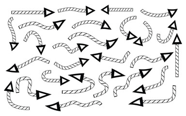 Collection of hand drawn arrows pointing in different directions on white background