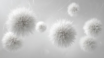 Obraz premium Ethereal White Fluffy Spheres Floating in a Dreamy, Softly Lit Space.