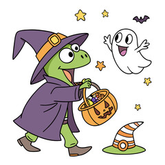 Funny Frog Magician Halloween Coloring Page