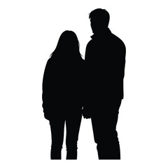Silhouette of a couple standing together in casual attire captured in black silhouette silhouette