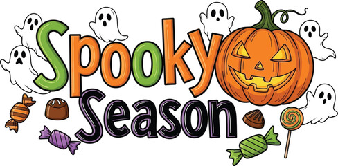 Spooky season design with pumpkin ghosts and candy for halloween celebration
