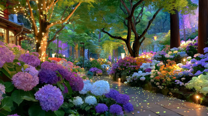 Vibrant Garden Pathway with Blossoming Flowers
