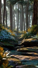 Serene Forest Pathway with Wildflowers
