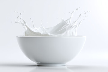 Dynamic Splash of Milk in White Bowl
