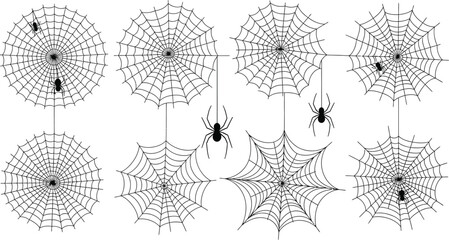 Spooky spiderwebs with spiders hanging down for halloween themed decorations