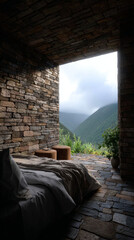 Cozy Stone Room with Mountain View
