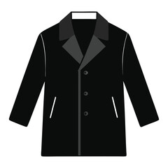Stylish black wool overcoat with contrasting collar and button closure on white background