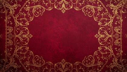 Ornate gold frame on burgundy textured background