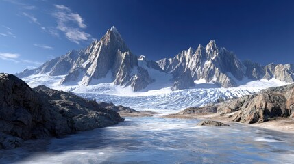 Majestic Snow-Capped Mountains Overlooking a Frozen Lake