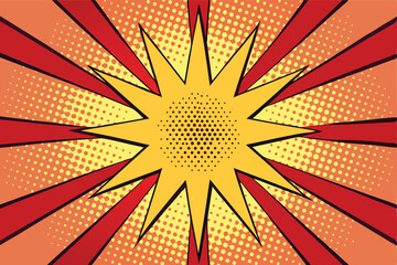 Obraz premium Retro comic book style explosion burst with halftone dots and radiating lines