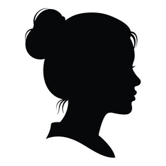 Elegant silhouette profile of a woman with hair bun for graphic design silhouette