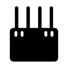 Minimalist illustration of a wireless router with four antennas in black
