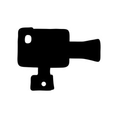 Black and white illustration of an old fashioned super eight film camera