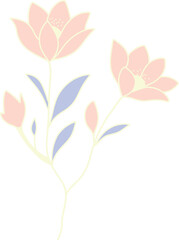 Soft pastel bouquet with light pink flowers and pale lavender leaves on a black background, perfect for gentle, modern, and creative design projects.