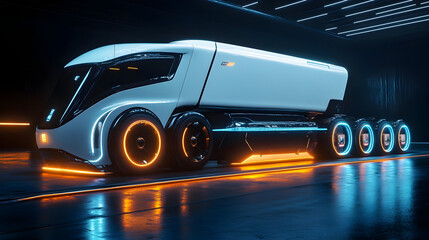 Futuristic electric semi truck concept in sleek aerodynamic design